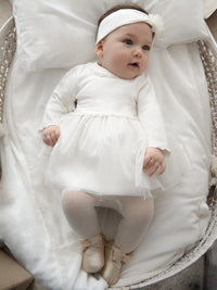 Vestido combinado tricot Crú (Creme / Pérola)  para Bebé Menina - Mayoral