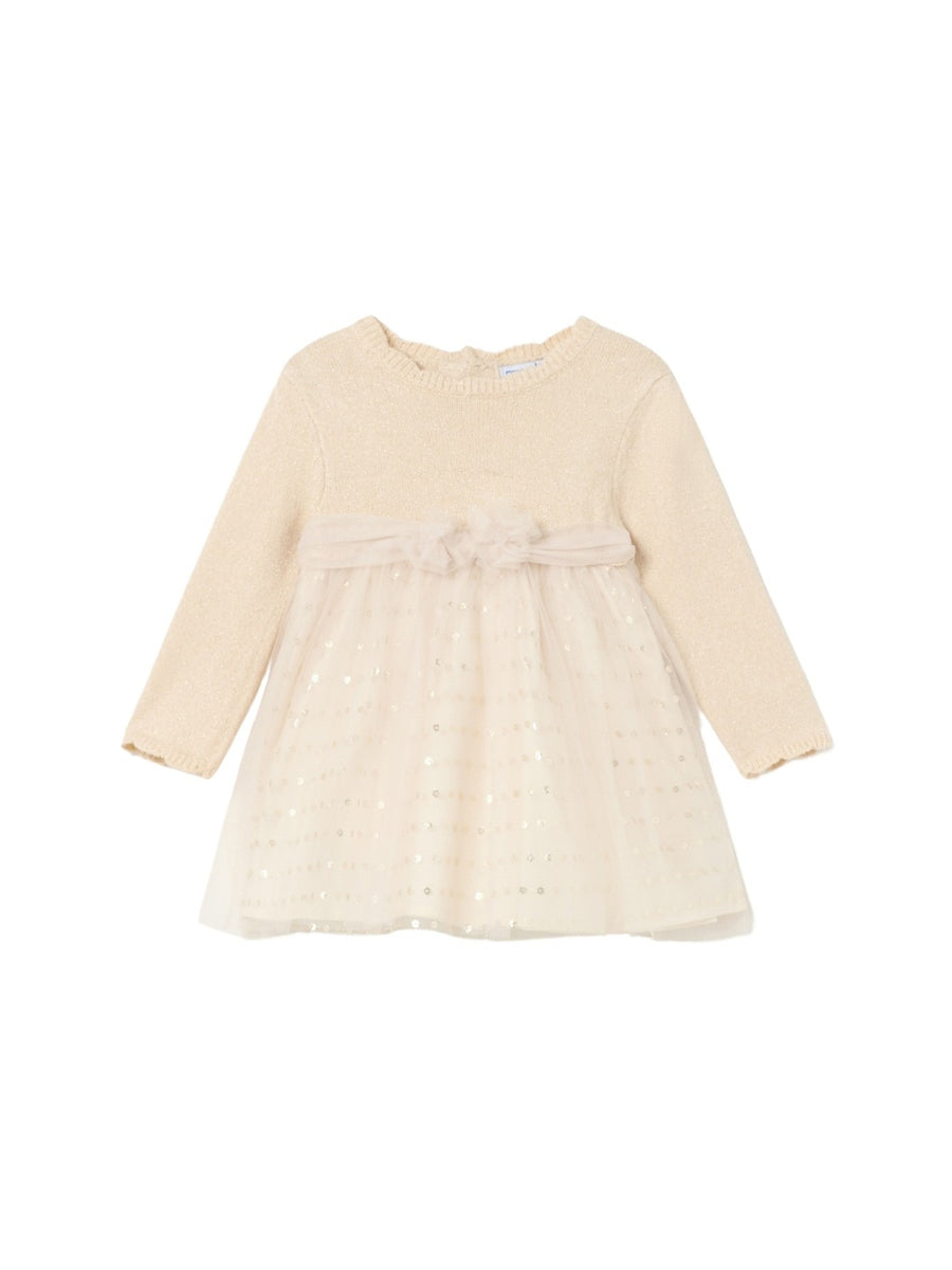 Vestido combinado tricot Bege (Bege)  para Bebé Menina - Mayoral