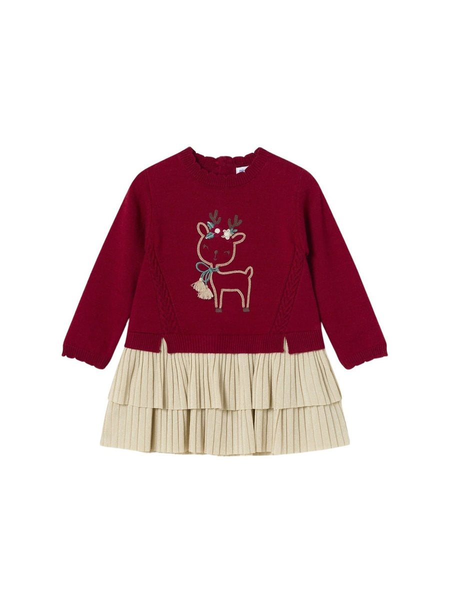 Vestido combinado tricot Ginja (Vermelho Escuro)  para Bebé Menina - Mayoral