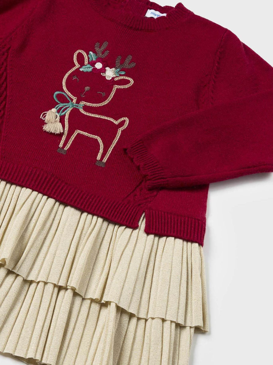Vestido combinado tricot Ginja (Vermelho Escuro)  para Bebé Menina - Mayoral