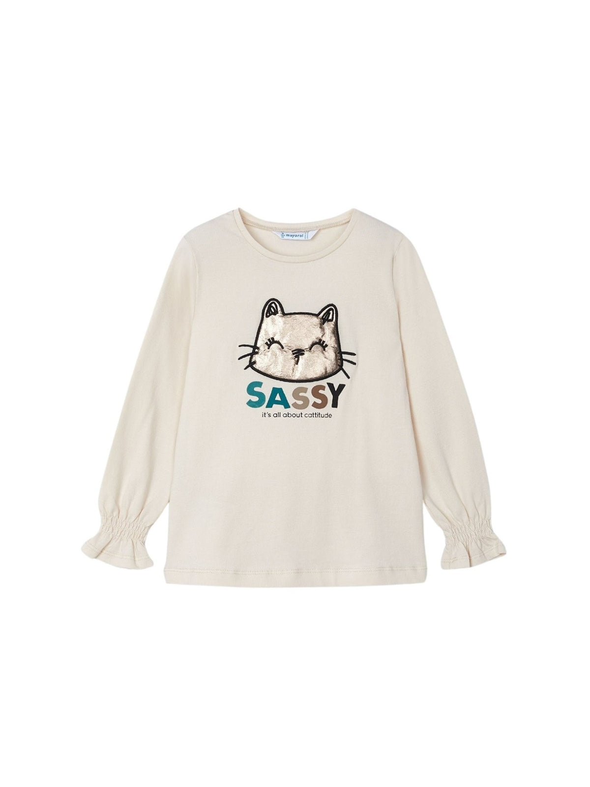 Camiseta m/comp. bordada Grão bico (Bege)  para Menina - Mayoral
