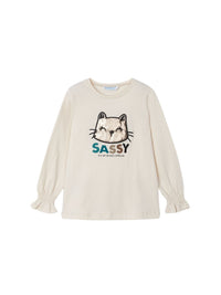 Camiseta m/comp. bordada Grão bico (Bege)  para Menina - Mayoral