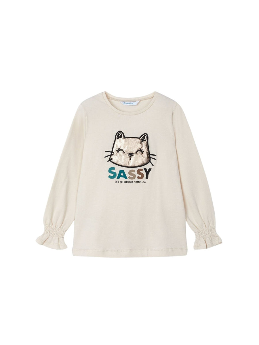 Camiseta m/comp. bordada Grão bico (Bege)  para Menina - Mayoral