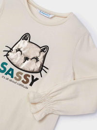 Camiseta m/comp. bordada Grão bico (Bege)  para Menina - Mayoral