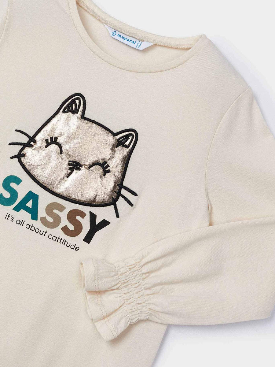 Camiseta m/comp. bordada Grão bico (Bege)  para Menina - Mayoral