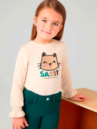 Camiseta m/comp. bordada Grão bico (Bege)  para Menina - Mayoral