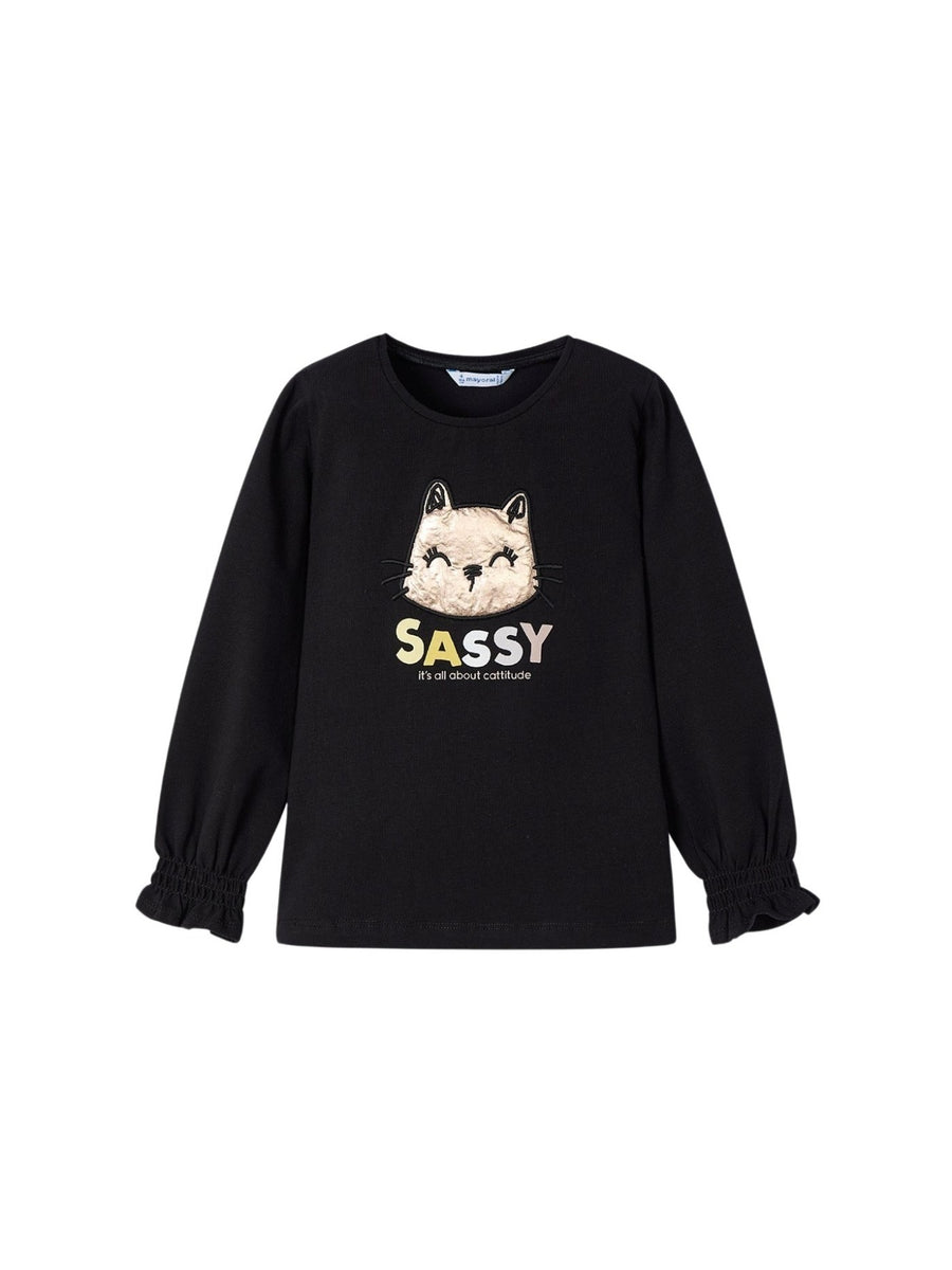 Camiseta m/comp. bordada Preto (Preto)  para Menina - Mayoral