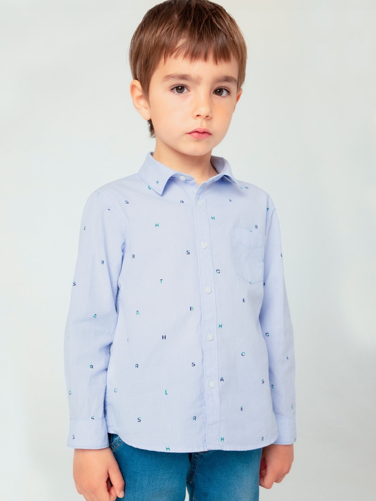 Camisa m/comp. estampada Celeste (Celeste)  para Menino - Mayoral
