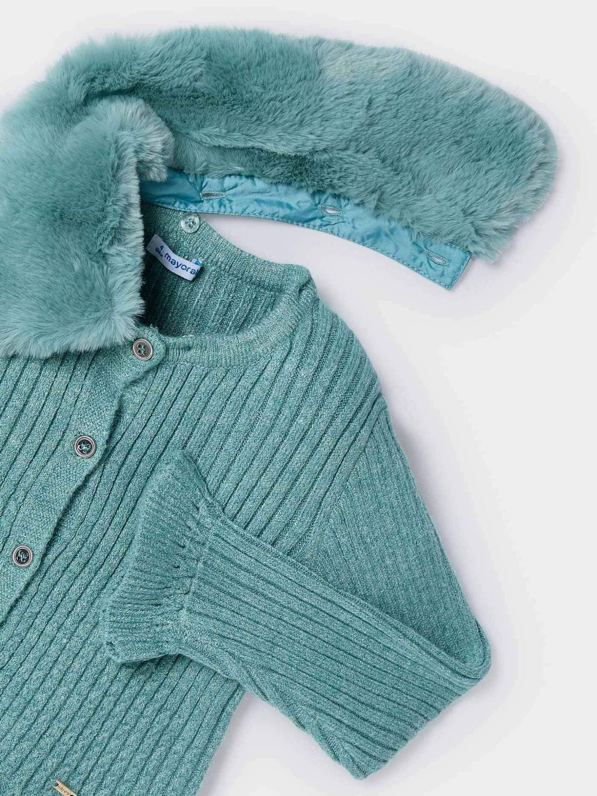 Casaco tricô gola pelo Esmerald v (Verde Água)  para Menina - Mayoral