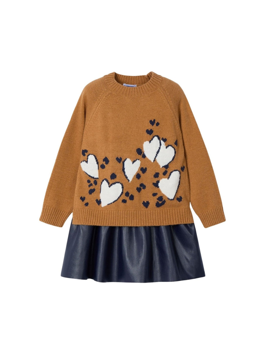 Vestido combinado tricot Caramelo (Castanho Claro)  para Menina - Mayoral