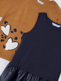 Vestido combinado tricot Caramelo (Castanho Claro)  para Menina - Mayoral