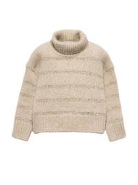 Jersey riscas lantejoulas Trigo (Bege)  para Menina - Abel & Lula