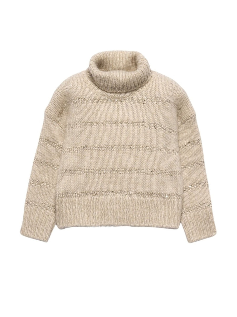 Jersey riscas lantejoulas Trigo (Bege)  para Menina - Abel & Lula