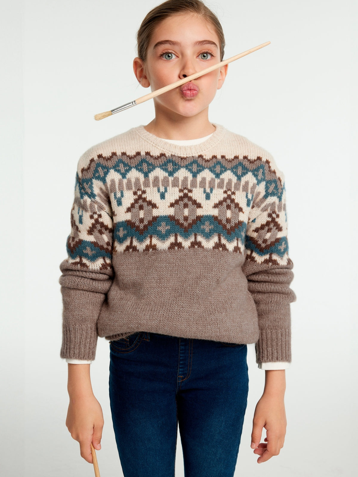Jersey jacquard Cast. escu (Castanho Escuro)  para Menina - Mayoral