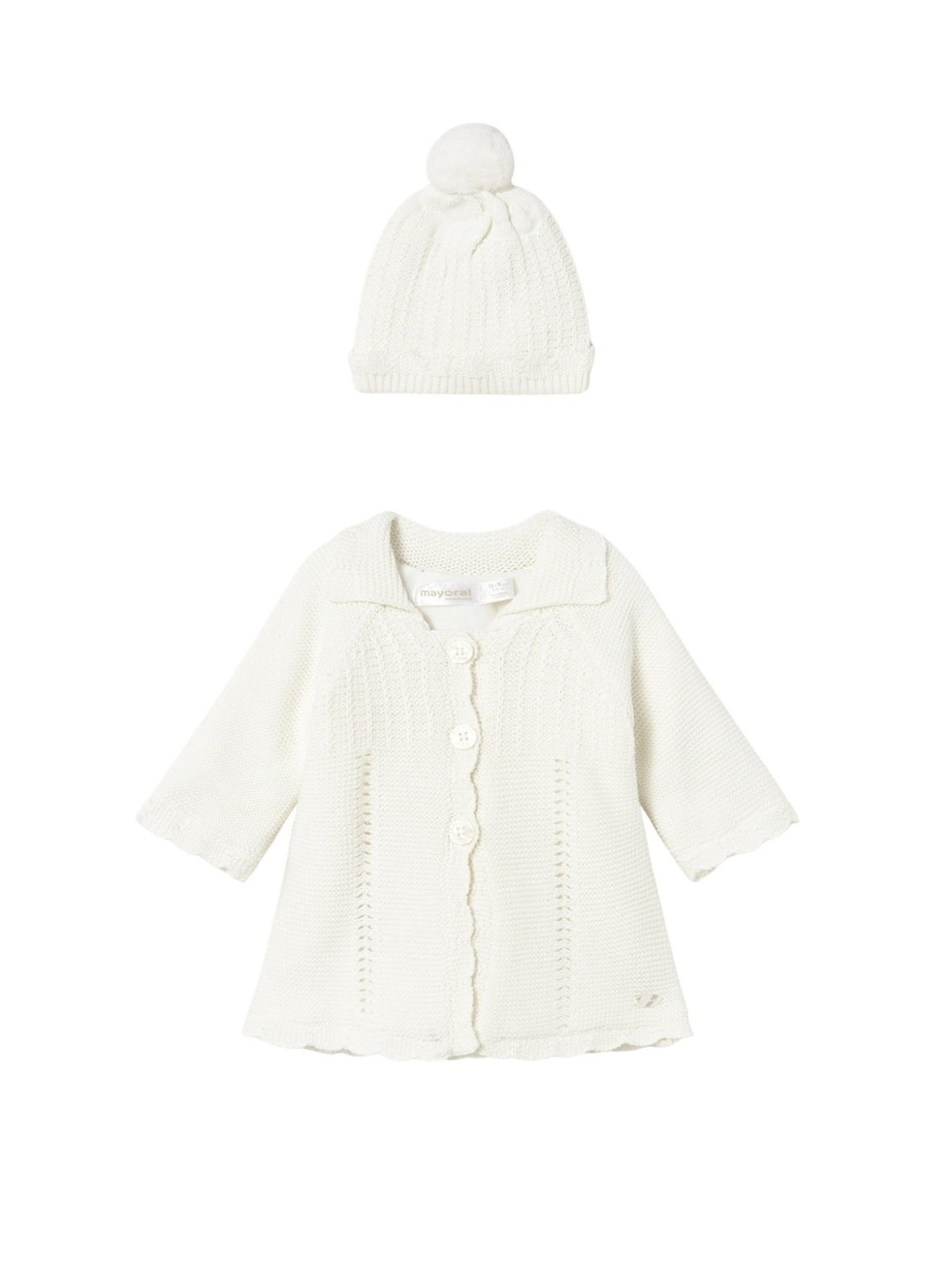 Casaco e gorro tricô Crú (Creme / Pérola)  para Bebé Menina - Mayoral