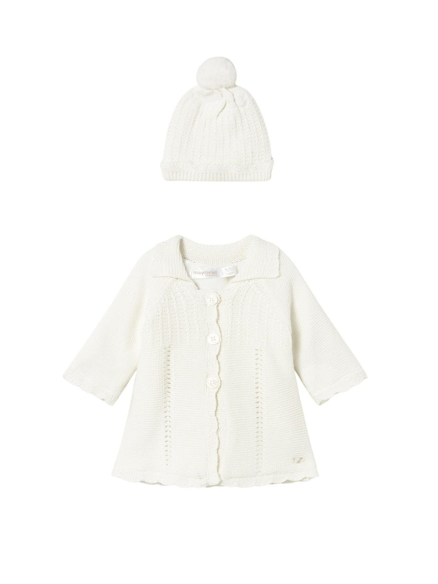Casaco e gorro tricô Crú (Creme / Pérola)  para Bebé Menina - Mayoral