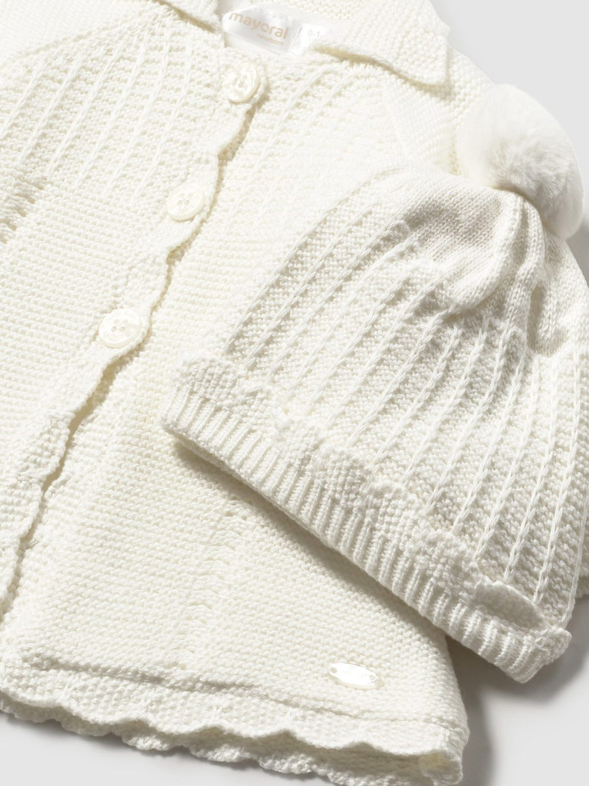 Casaco e gorro tricô Crú (Creme / Pérola)  para Bebé Menina - Mayoral