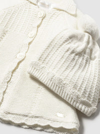 Casaco e gorro tricô Crú (Creme / Pérola)  para Bebé Menina - Mayoral