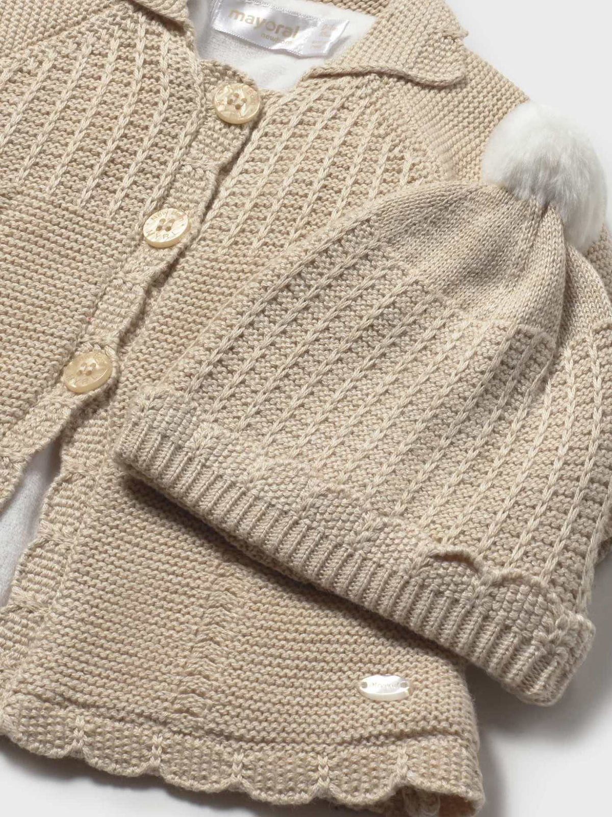 Casaco e gorro tricô Cereal vig (Bege)  para Bebé Menina - Mayoral
