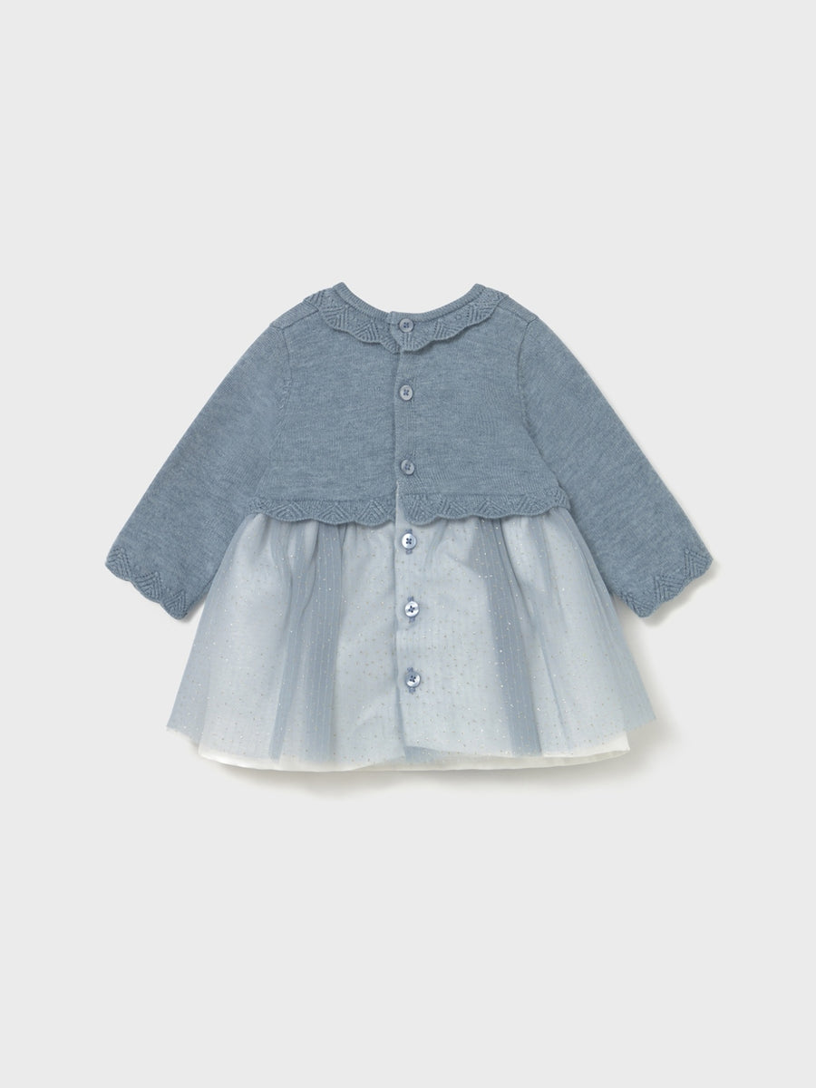Vestido tricô e tule Lua vigoré (Azul Céu)  para Bebé Menina - Mayoral
