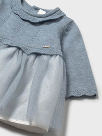 Vestido tricô e tule Lua vigoré (Azul Céu)  para Bebé Menina - Mayoral