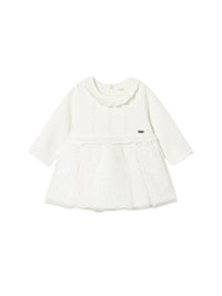Vestido tricô e tule Crú (Creme / Pérola)  para Bebé Menina - Mayoral