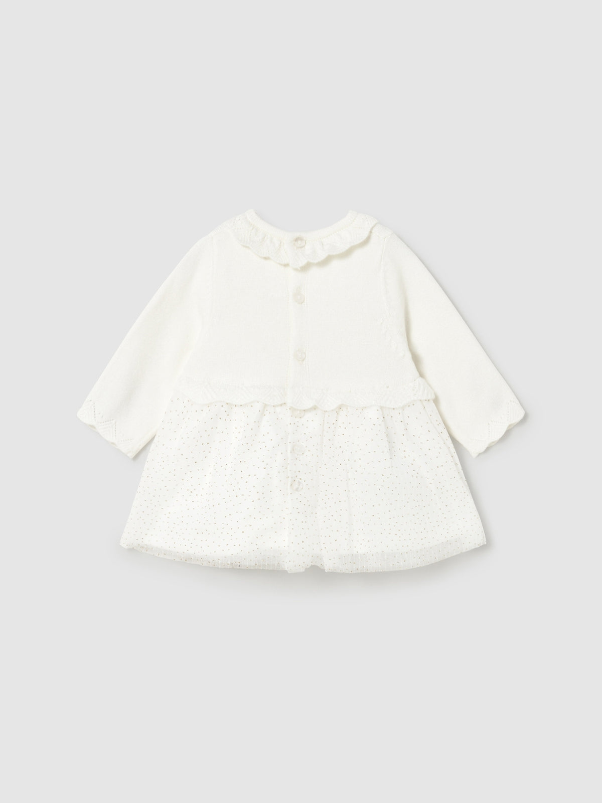 Vestido tricô e tule Crú (Creme / Pérola)  para Bebé Menina - Mayoral
