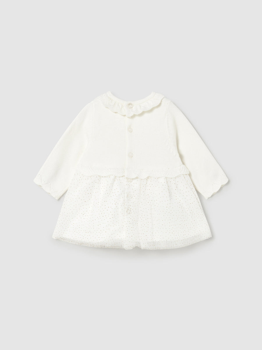 Vestido tricô e tule Crú (Creme / Pérola)  para Bebé Menina - Mayoral