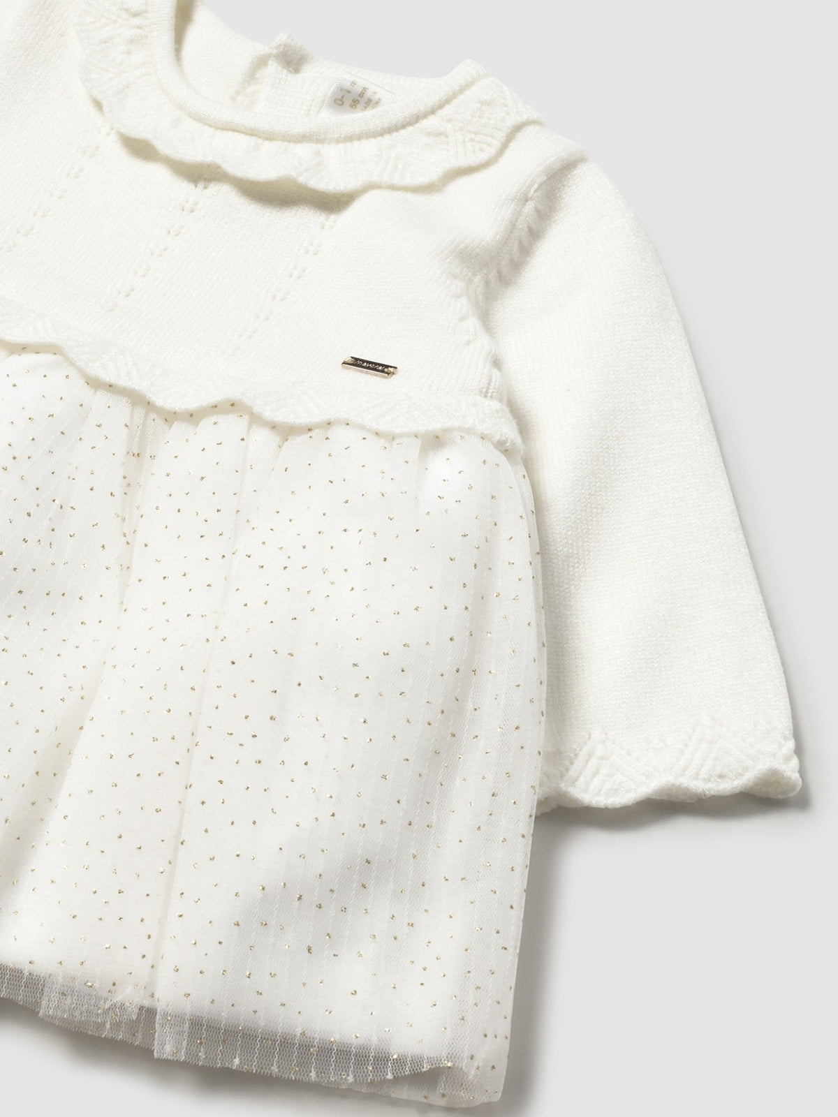 Vestido tricô e tule Crú (Creme / Pérola)  para Bebé Menina - Mayoral