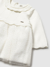 Vestido tricô e tule Crú (Creme / Pérola)  para Bebé Menina - Mayoral