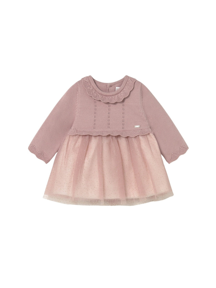 Vestido tricô e tule Rosa claro (Rosa Bébé)  para Bebé Menina - Mayoral