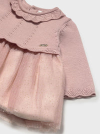 Vestido tricô e tule Rosa claro (Rosa Bébé)  para Bebé Menina - Mayoral
