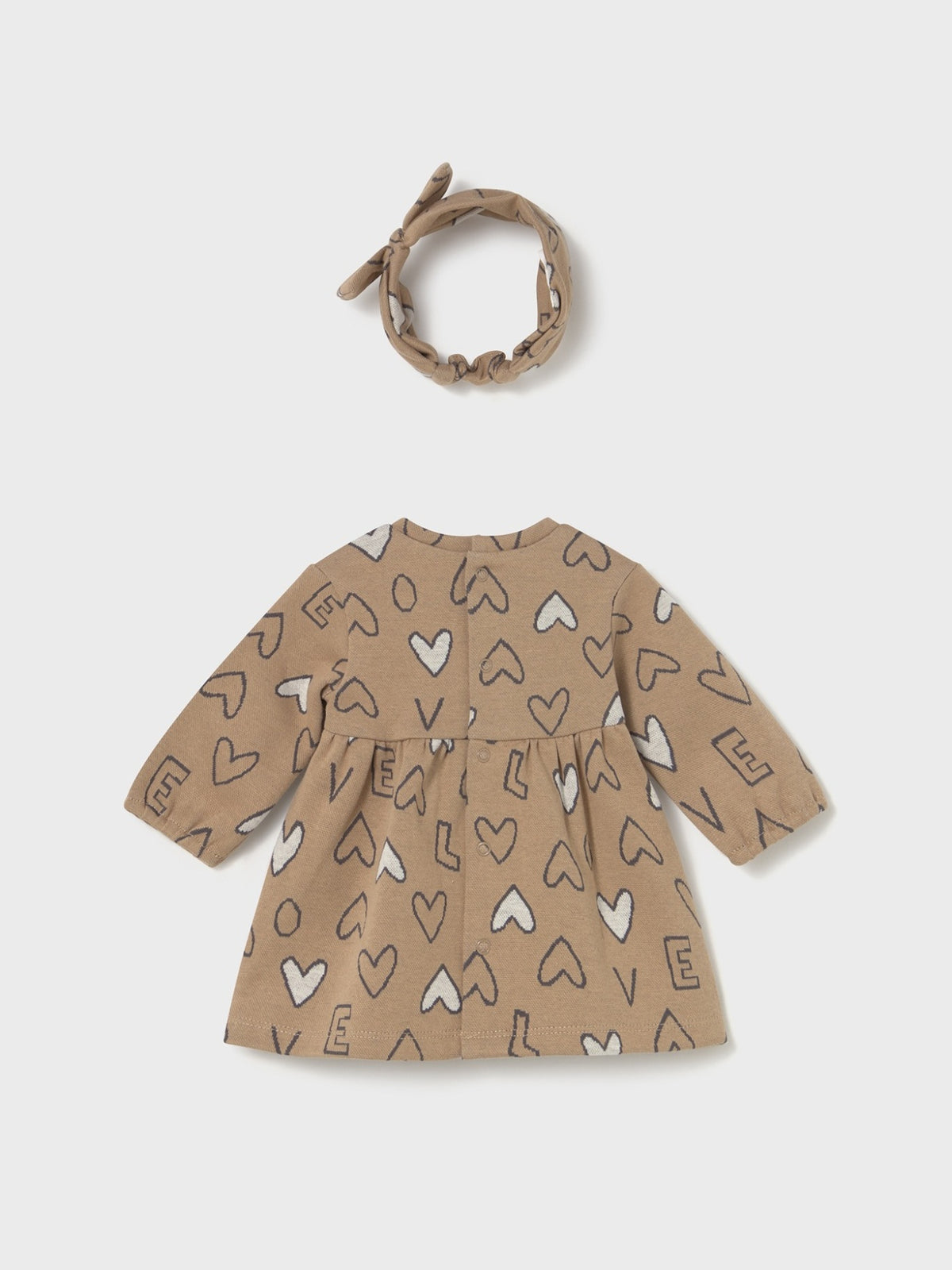 Vestido e bandolete jacquard Amendoim (Castanho Claro)  para Bebé Menina - Mayoral