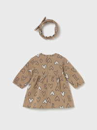 Vestido e bandolete jacquard Amendoim (Castanho Claro)  para Bebé Menina - Mayoral