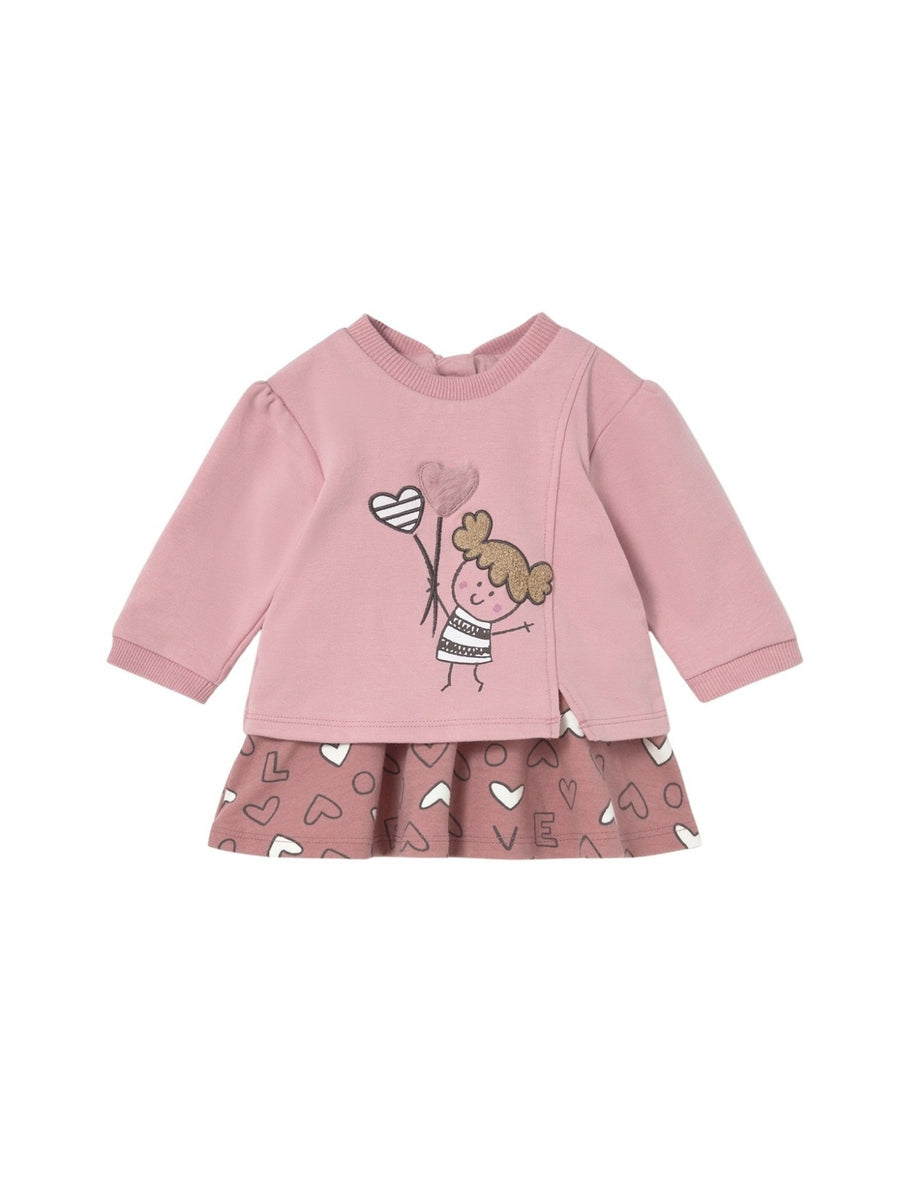 Vestido combinado felpa Orquídea (Rosa)  para Bebé Menina - Mayoral