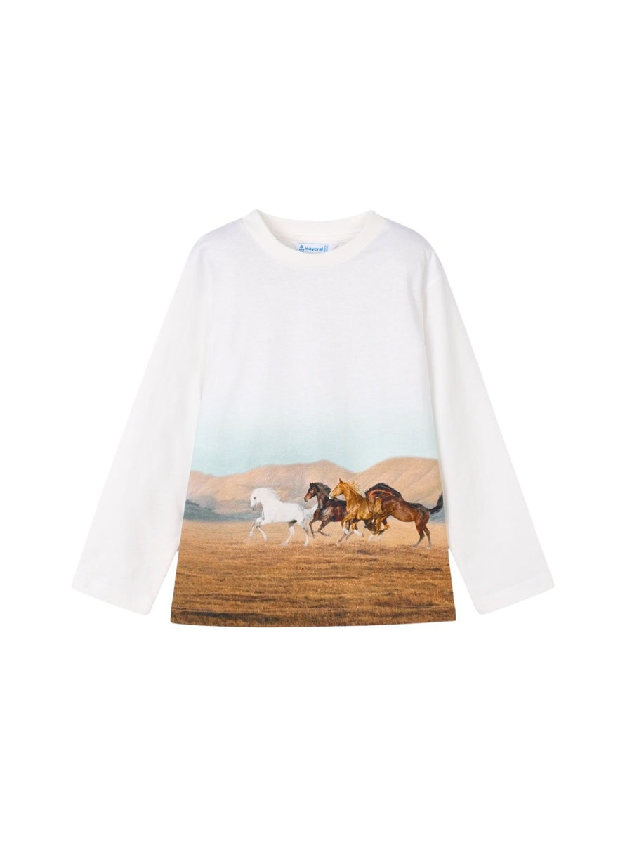 Camisola possicionada Cavalos (Castanho Claro)  para Menino - Mayoral
