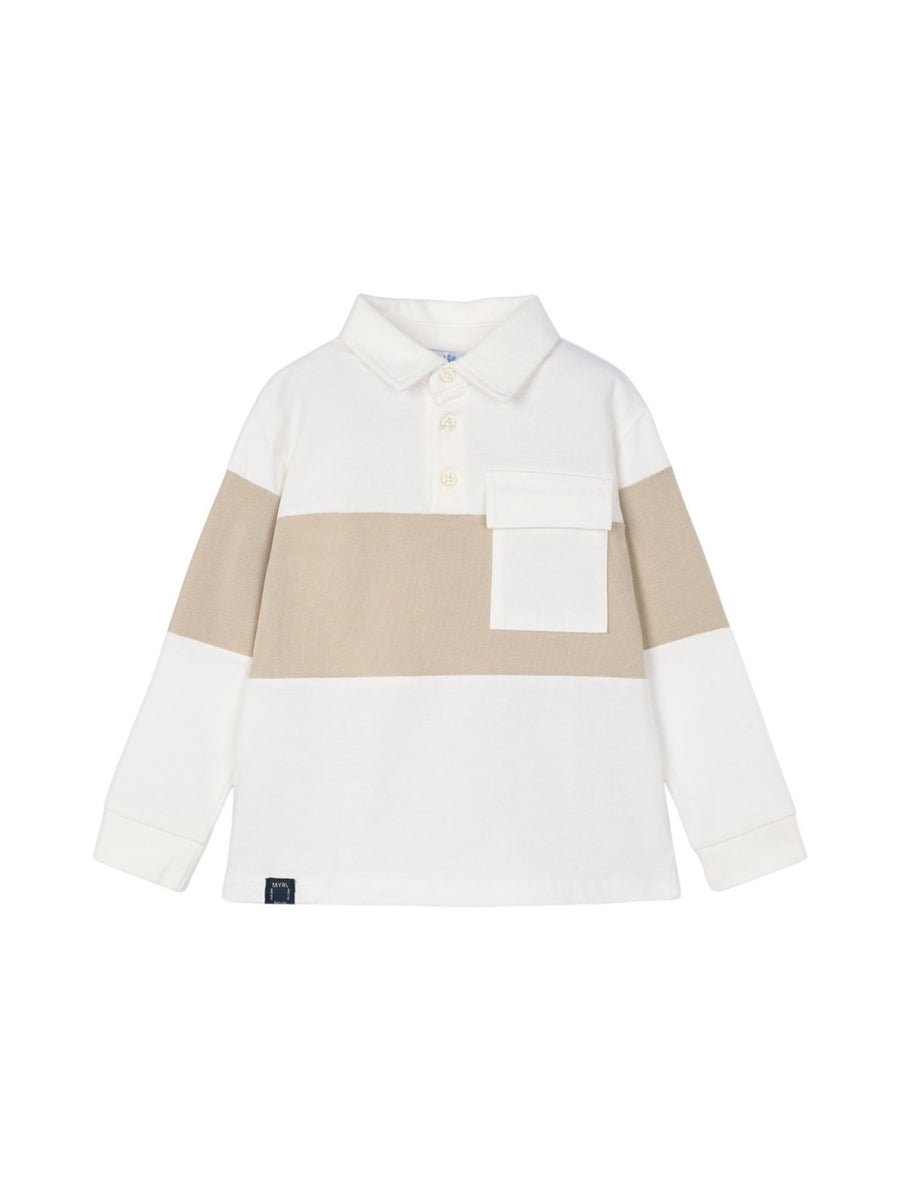 Polo m/comp. cor block Nata (Creme / Pérola)  para Menino - Mayoral