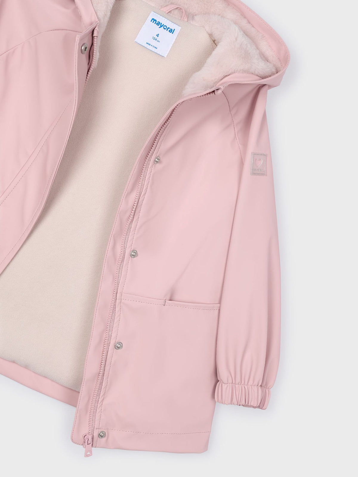 Parka com capucho pêlo Nude (Rosa)  para Menina - Mayoral
