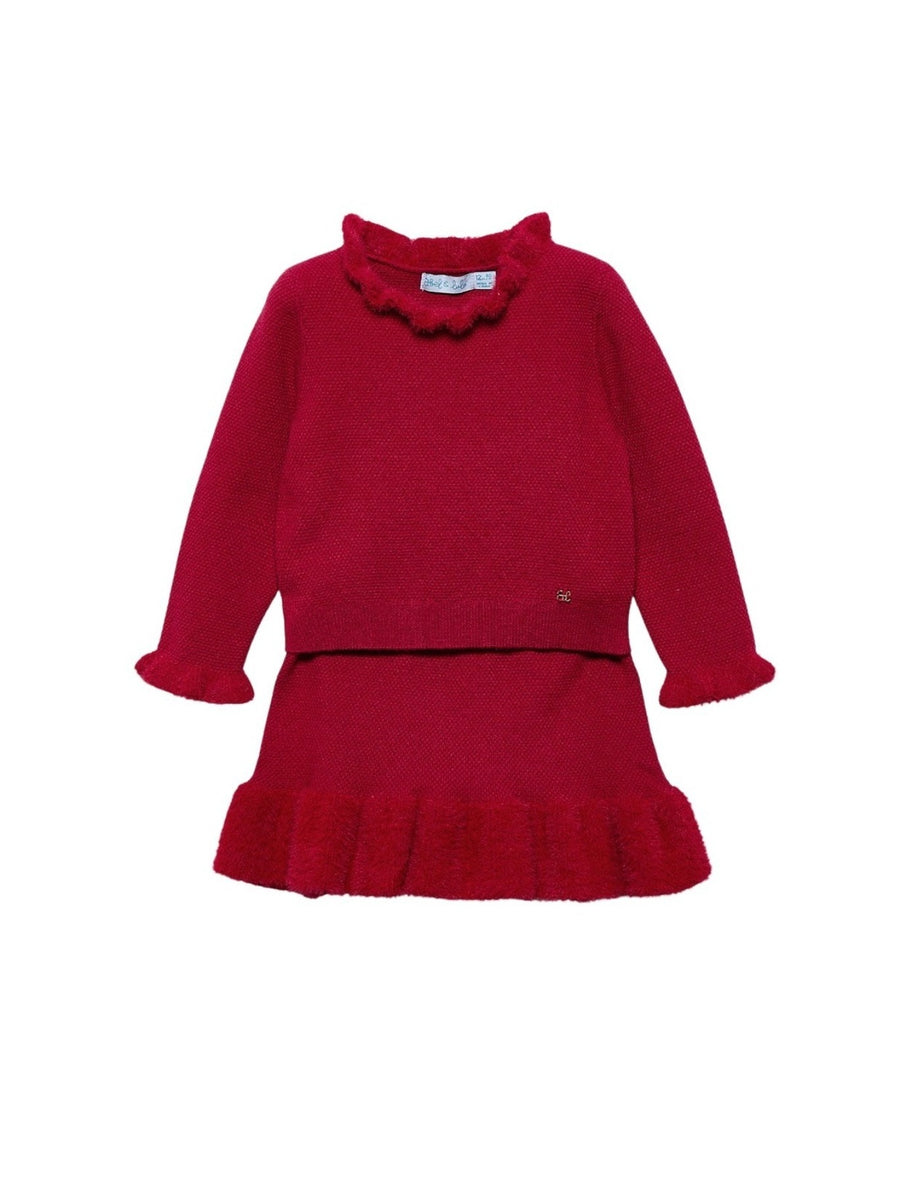 Conj. saia tricô pelo Vermelho (Vermelho)  para Bebé Menina - Abel & Lula
