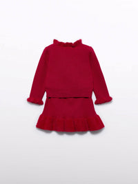 Conj. saia tricô pelo Vermelho (Vermelho)  para Bebé Menina - Abel & Lula
