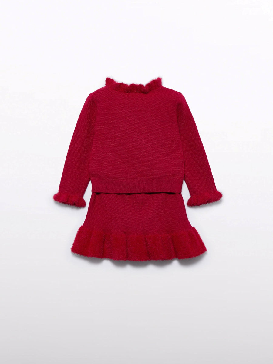 Conj. saia tricô pelo Vermelho (Vermelho)  para Bebé Menina - Abel & Lula