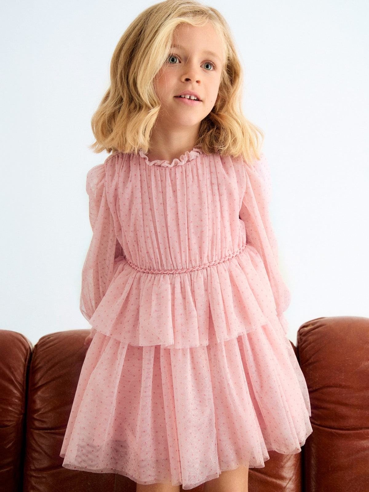 Vestido tule glitter Rosa claro (Rosa Bébé)  para Menina - Abel & Lula