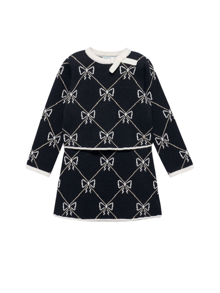 Conj. saia tricô jacquard Preto (Preto)  para Menina - Abel & Lula