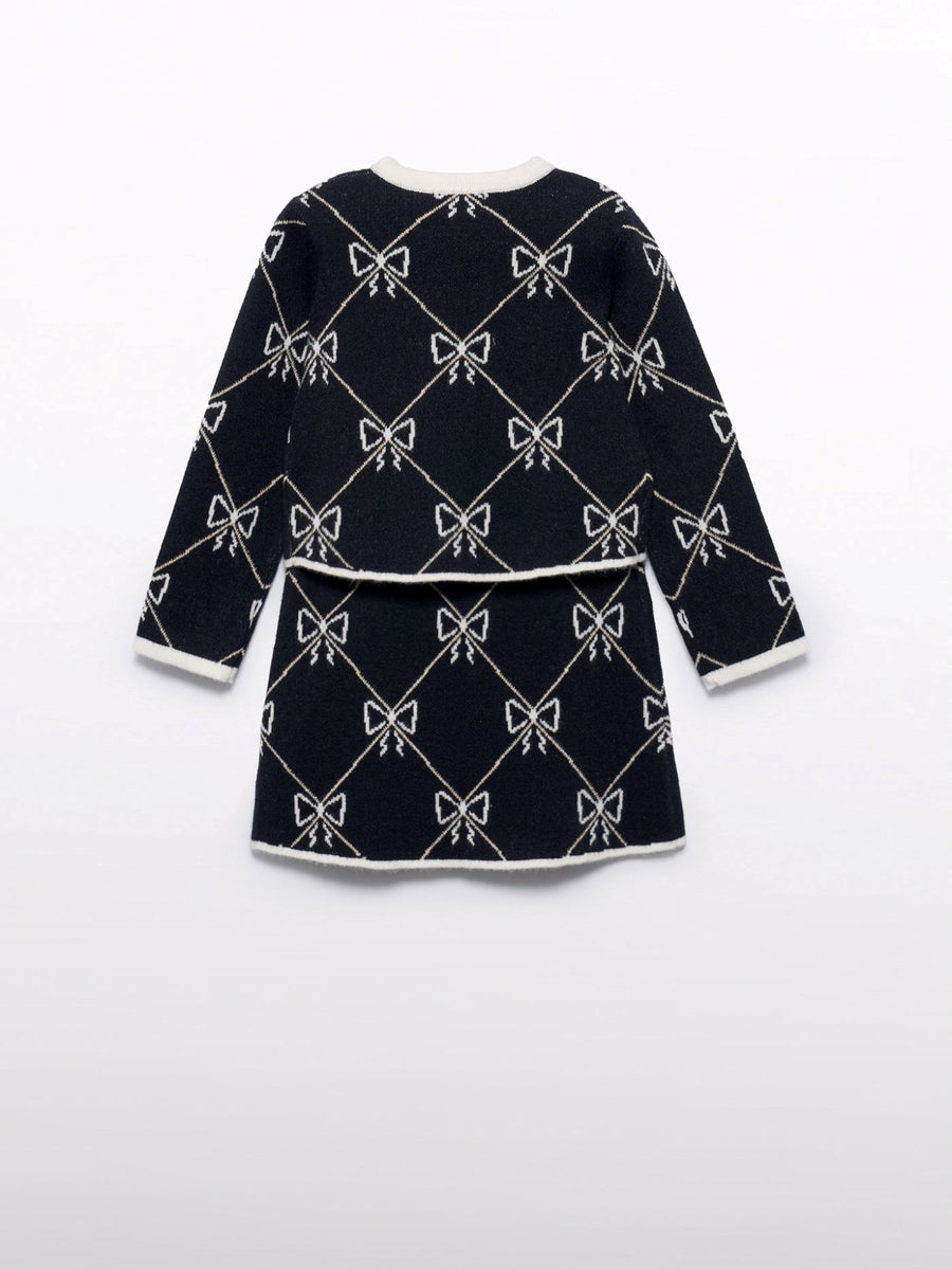 Conj. saia tricô jacquard Preto (Preto)  para Menina - Abel & Lula