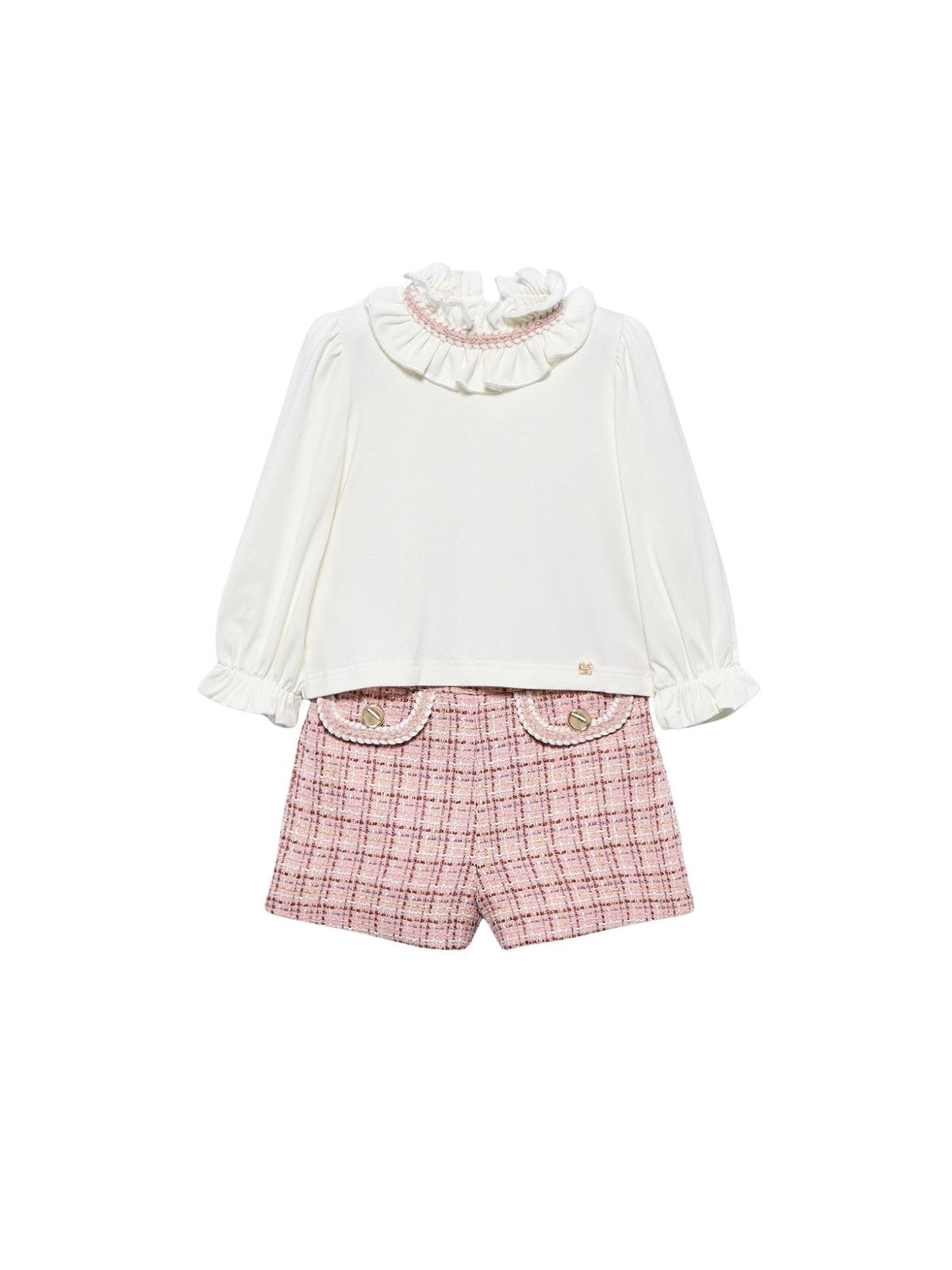 Conj. bermuda tweed Rosa claro (Rosa Bébé)  para Bebé Menina - Abel & Lula