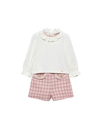 Conj. bermuda tweed Rosa claro (Rosa Bébé)  para Bebé Menina - Abel & Lula