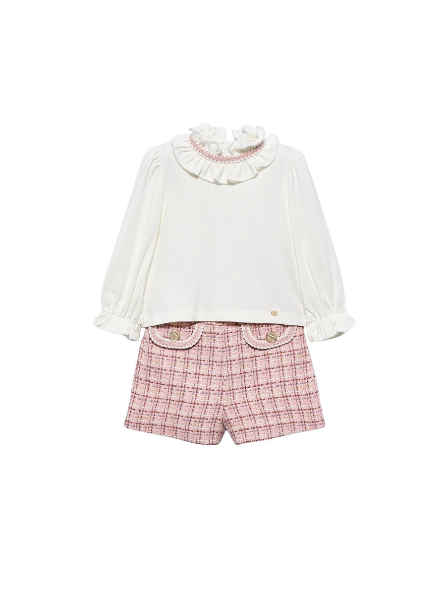 Conj. bermuda tweed Rosa claro (Rosa Bébé)  para Bebé Menina - Abel & Lula