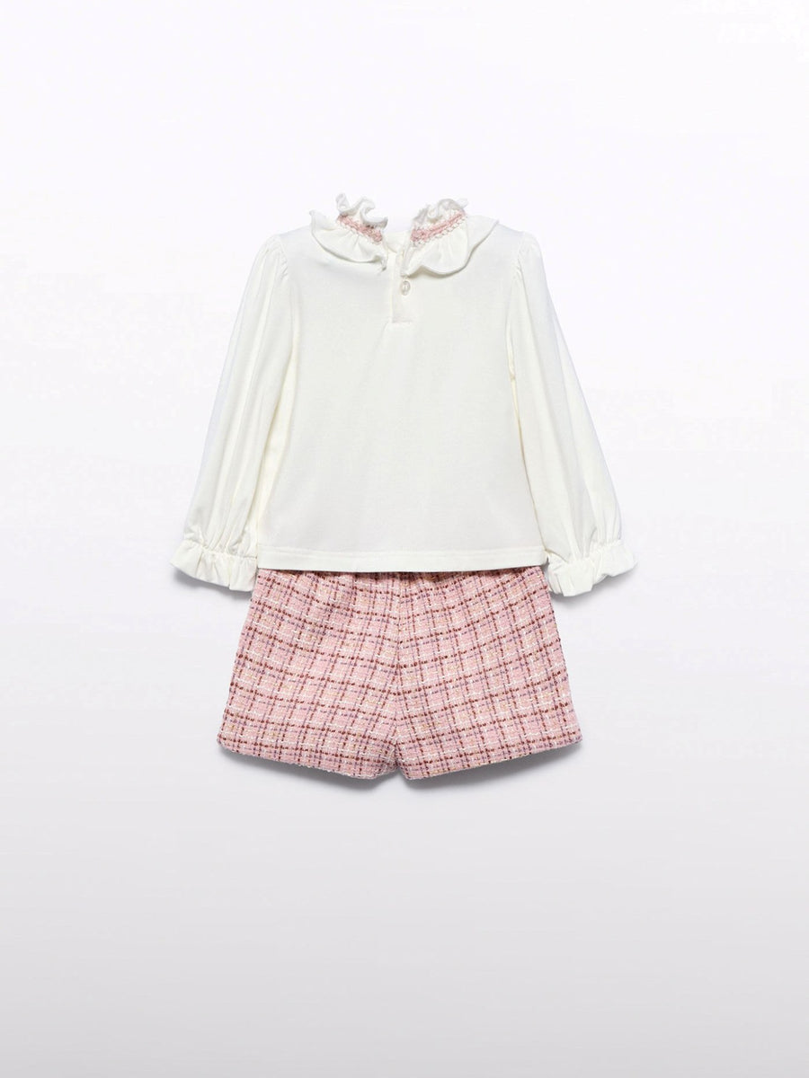 Conj. bermuda tweed Rosa claro (Rosa Bébé)  para Bebé Menina - Abel & Lula