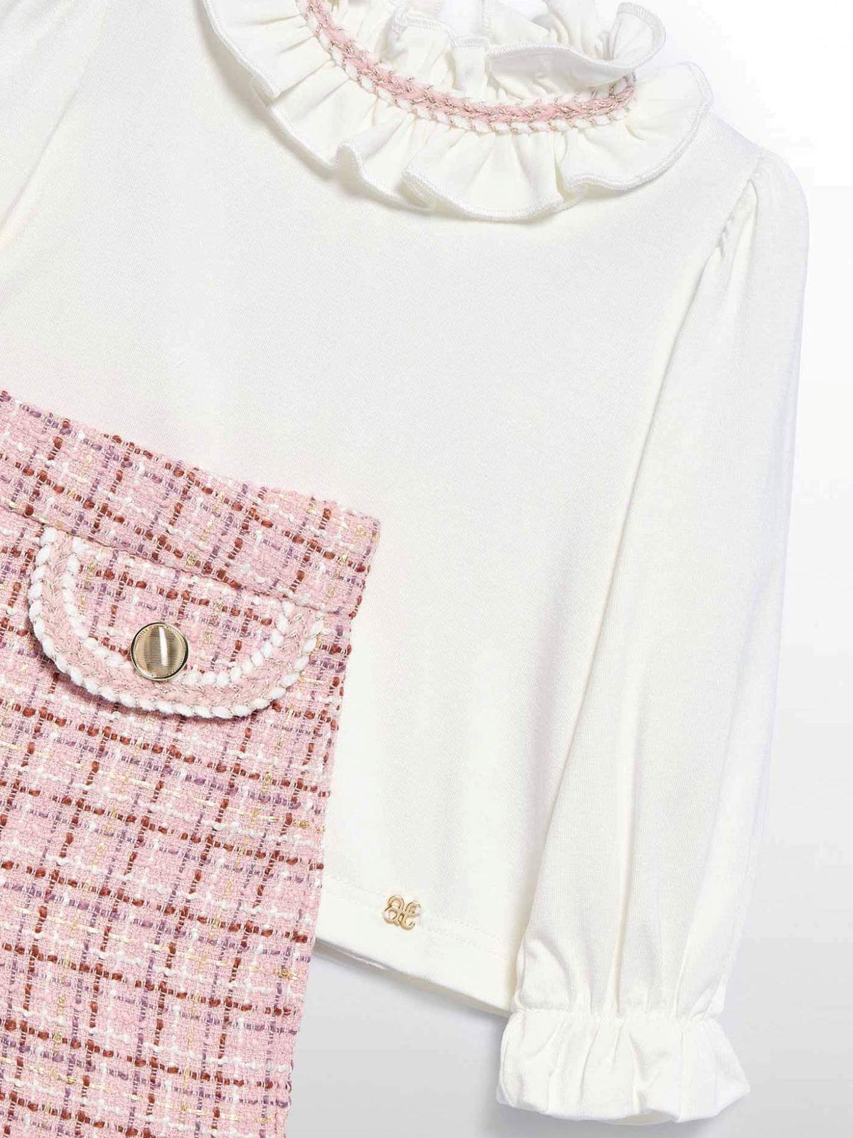 Conj. bermuda tweed Rosa claro (Rosa Bébé)  para Bebé Menina - Abel & Lula