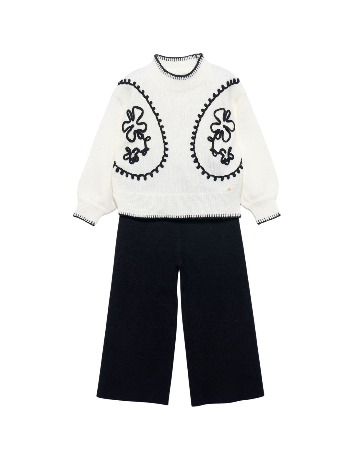 Conj. calça tricot Creme-pret (Preto)  para Menina - Abel & Lula